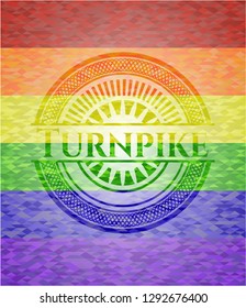 Turnpike on mosaic background with the colors of the LGBT flag