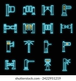 Turnstile access icons set. Outline set of turnstile access vector icons neon color on black