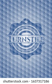 Turnstile blue badge with geometric pattern. Vector Illustration. Detailed.