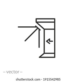 turnstile entrance icon, metro station security, access  system, electronic tourniquet door, automatic entrance, thin line symbol on white background - editable stroke vector illustration