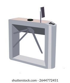 Portão de cintura. Portão mecânico giratório, poste com braços e passagem Acesso a metais e segurança de entrada. 