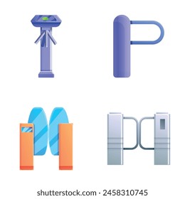 Turnstile icons set cartoon vector. Modern automatic checkpoint. Access control equipment