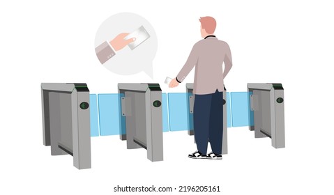 Turnstile isometric vector, Smart Security Gate. Flap barrier and swing barrier entrance control system. Access control equipment. RFID and magnetic card access turnstiles. Vector