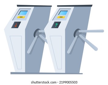 Turnstile in the subway - modern flat design style single isolated object. Neat detailed image of electronic entry control system. Urban architecture, travel, barrier, security pass and exit idea