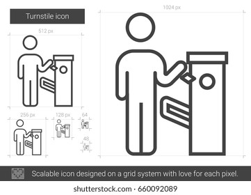 Icono de línea de vector de torniquete aislado en fondo blanco. Icono de línea de torneado para infografía, sitio web o aplicación. Icono escalable diseñado en un sistema de cuadrícula.