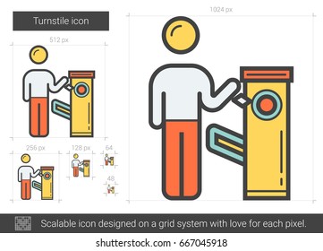 Icono de línea de vector de torniquete aislado en fondo blanco. Icono de línea de torneado para infografía, sitio web o aplicación. Icono escalable diseñado en un sistema de cuadrícula.