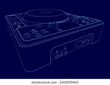 Turntable with a blue label on the side is shown in a blue color scheme