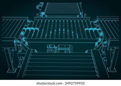 Turntable conveyor. Roller conveyor with a turntable section that switches the direction of movement from the first conveyor line to the perpendicular second one