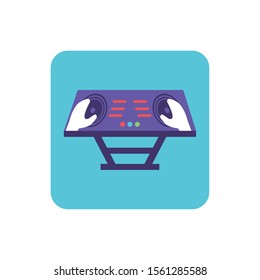 turntable and dj hands on white background vector illustration design