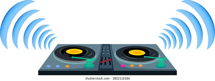 Turntable DJ set with sound wave illustration
