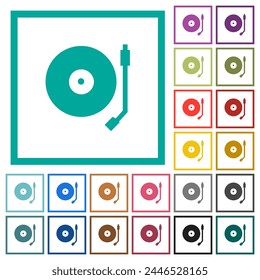 Turntable flat color icons with quadrant frames on white background