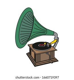 Turntable flat icon with long shadow on white background in EPS10