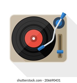 Turntable flat icon with long shadow on white background