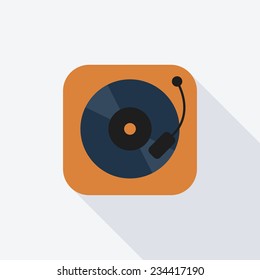  Turntable flat icon. Modern flat icons with long shadow effect in stylish colors. Icons for Web and Mobile Application. EPS 10.