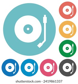 Turntable flat white icons on round color backgrounds