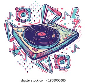 Turntable graffiti, colorful funky music design