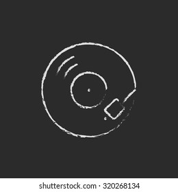 Turntable hand drawn in chalk on a blackboard vector white icon isolated on a black background.