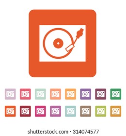The turntable icon. DJ and gramophone, player, music symbol. Flat Vector illustration. Button Set
