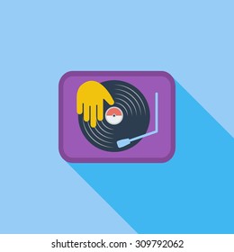 Turntable icon. Flat vector related icon with long shadow for web and mobile applications. It can be used as - logo, pictogram, icon, infographic element. Vector Illustration.