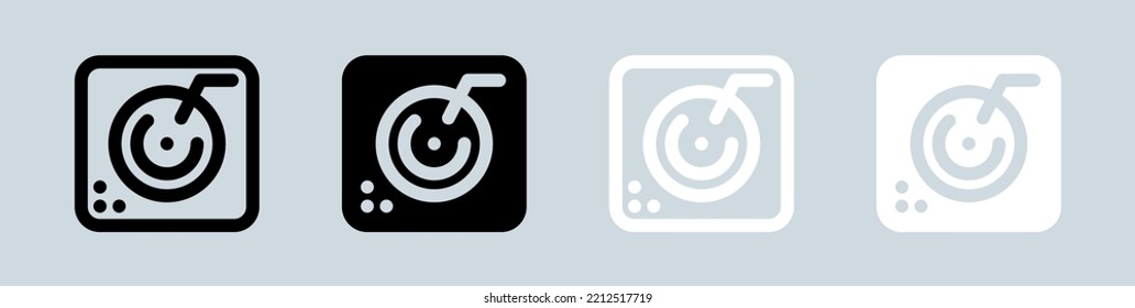 Turntable icon set in black and white. Dj signs vector illustration.