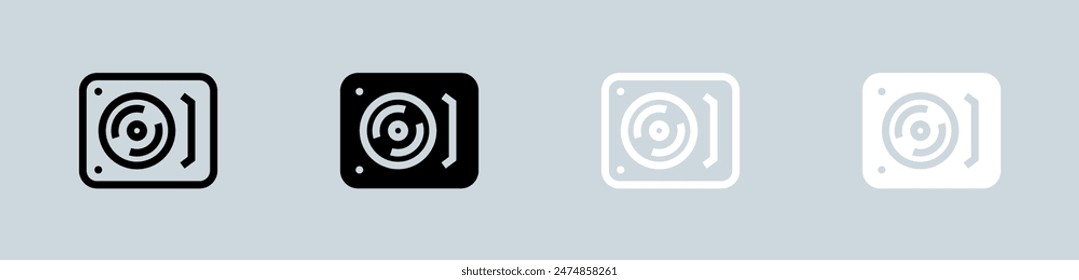 Turntable icon set in black and white. Dj signs vector illustration.
