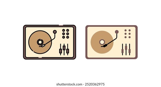 Conjunto de iconos de tocadiscos. símbolo de Vector de grabación de reproducción de dj. mezclador de música Iniciar sesión de reproductor de discos negro relleno y estilo delineado