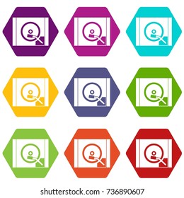 Turntable icon set many color hexahedron isolated on white vector illustration