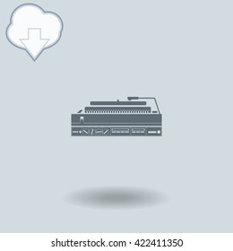 Turntable icon with shadow. Cloud of download with arrow.