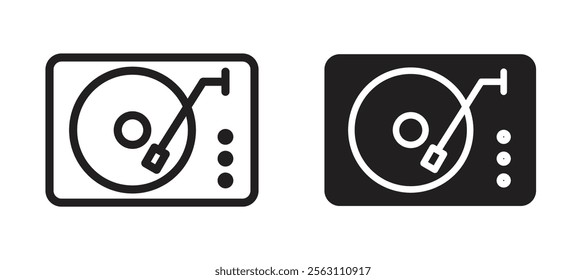 Turntable icons in black line and filled versions