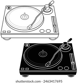 Turntable line art vector. Vinyl turntable. Flat vector illustration