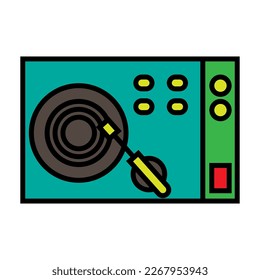 Turntable line icon isolated on white background. Black flat thin icon on modern outline style. Linear symbol and editable stroke. Simple and pixel perfect stroke vector illustration.