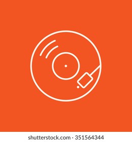 Turntable line icon for web, mobile and infographics. Vector white icon isolated on red background.