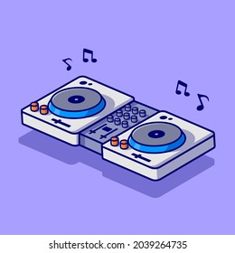 Turntable Music DJ With Vinyl Cartoon Vector Icon Illustration. Technology Music Icon Concept Isolated Premium Vector. Flat Cartoon Style