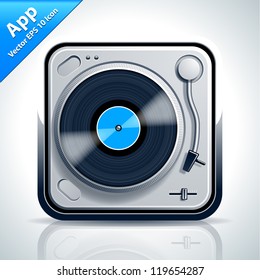 Turntable musical app icon. Vector illustration.