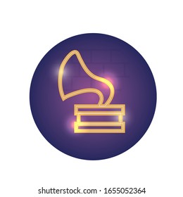 turntable neon style icon design, Music sound melody song musical art and composition theme Vector illustration