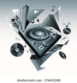 Turntable and notes - monochrome music design
