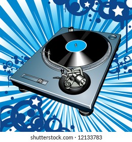 Turntable on blue background