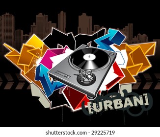 Turntable on grunge background