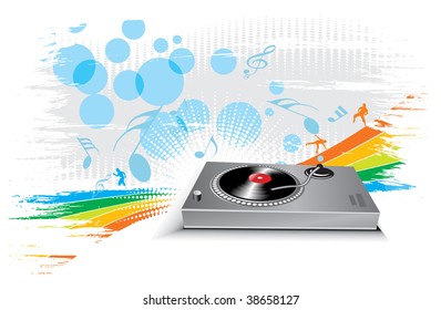  turntable on wave halftone line background, vector illustration