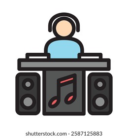 Turntable outline color, mini illustration icon. use for modern concept, print, UI, UX kit, web and app development. Vector EPS 10, related to entertainment, festival, funfair and hobbies.
