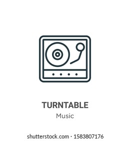 Turntable outline vector icon. Thin line black turntable icon, flat vector simple element illustration from editable music concept isolated on white background