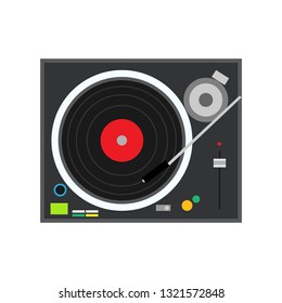 Turntable play technology stereo musical DJ electronic vinyl record vector. Mixing club party techno plate sound jockey
