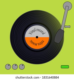 Turntable for playing audio on vinyl records. Retro vinyl audio record. Musical disc. Audio disc player. Music album. Retro electronic technologies. Place for text. Vector. Avisha. Background image.