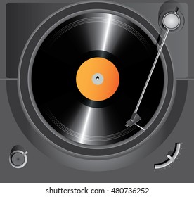 Turntable playing vinyl close up with needle on the record