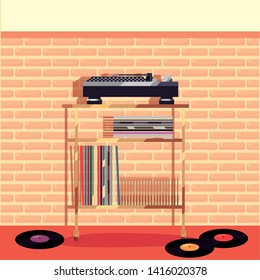 turntable playing vinyl furniture vector ilustration