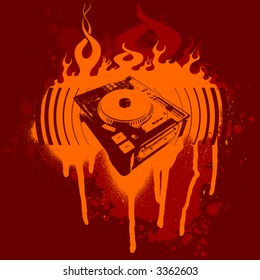 Turntable Red Graffiti. Vector Illustration. No Meshes.