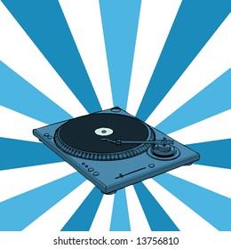 turntable with retro blue background (vector eps format)