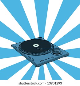 turntable with retro blue background (vector eps format)