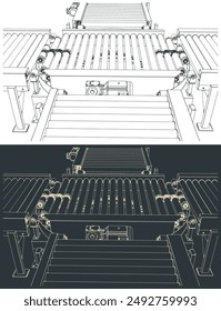 Turntable roller conveyor. Roller conveyor with a turntable section that switches the direction of movement from the first conveyor line to the perpendicular second one