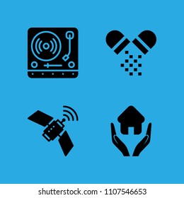 turntable, satellite, pills and home insurance icons vector in sample icon set for web and graphic design